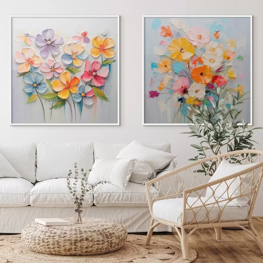 Fototapeedid Abstraktsed heledate lillede kompositsioonid, mis on tehtud impasto tehnikas d00662