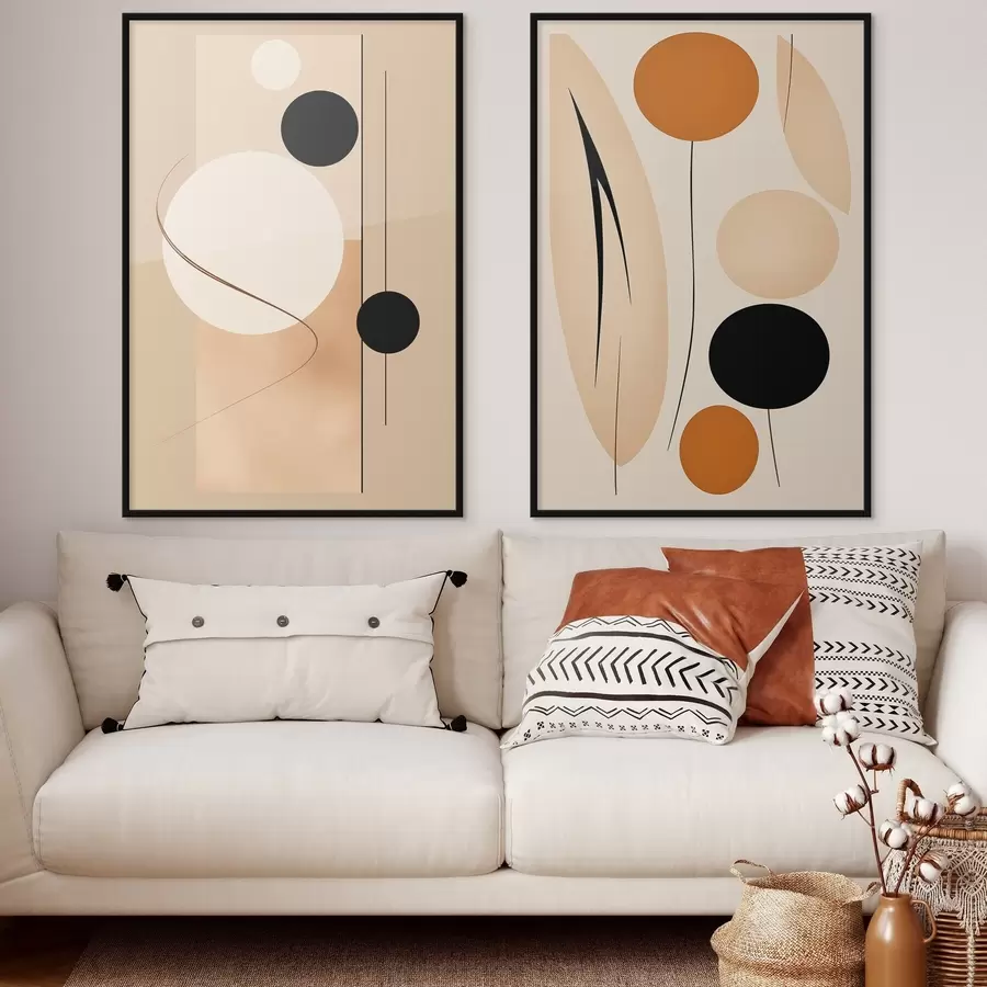 Fototapeedid Minimalistlikud geomeetrilised ringid beeži ja musta toonides d00685