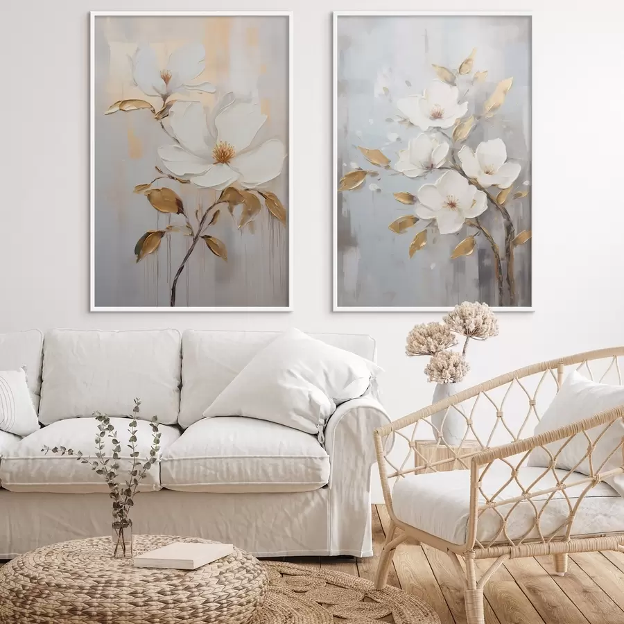 Fototapeedid Kaks valget lille kollakasoranžide lehtedega heledal taustal d00687