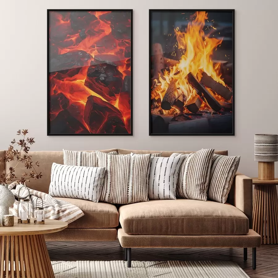 Fototapeedid Põlevad söed ja leegitsev tuli pimedas d00696