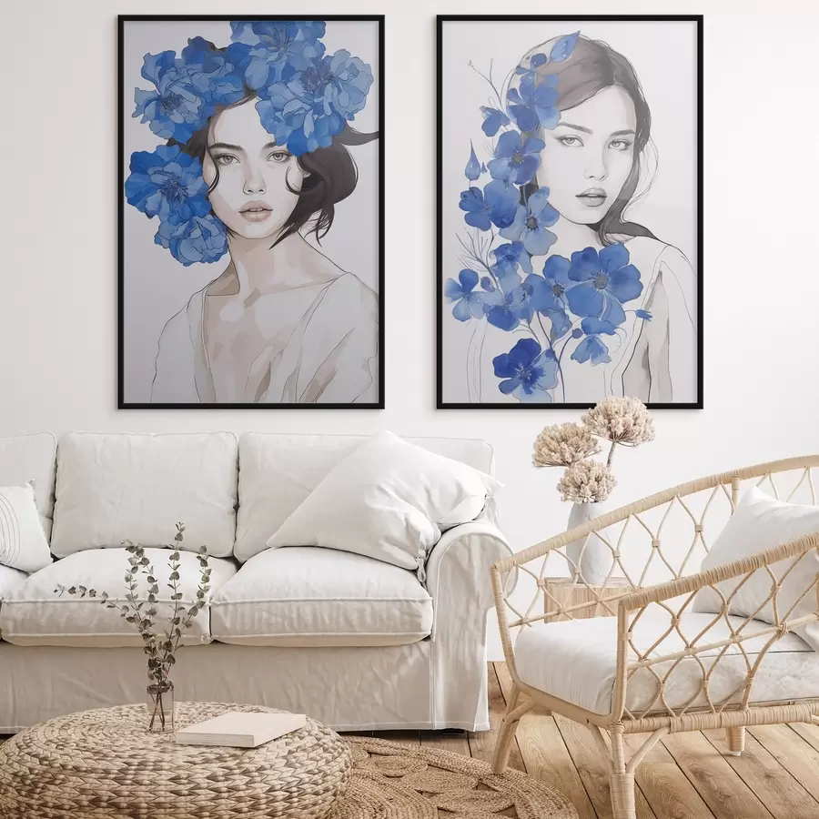 Fototapeedid Tüdruku portree siniste lilledega d00721