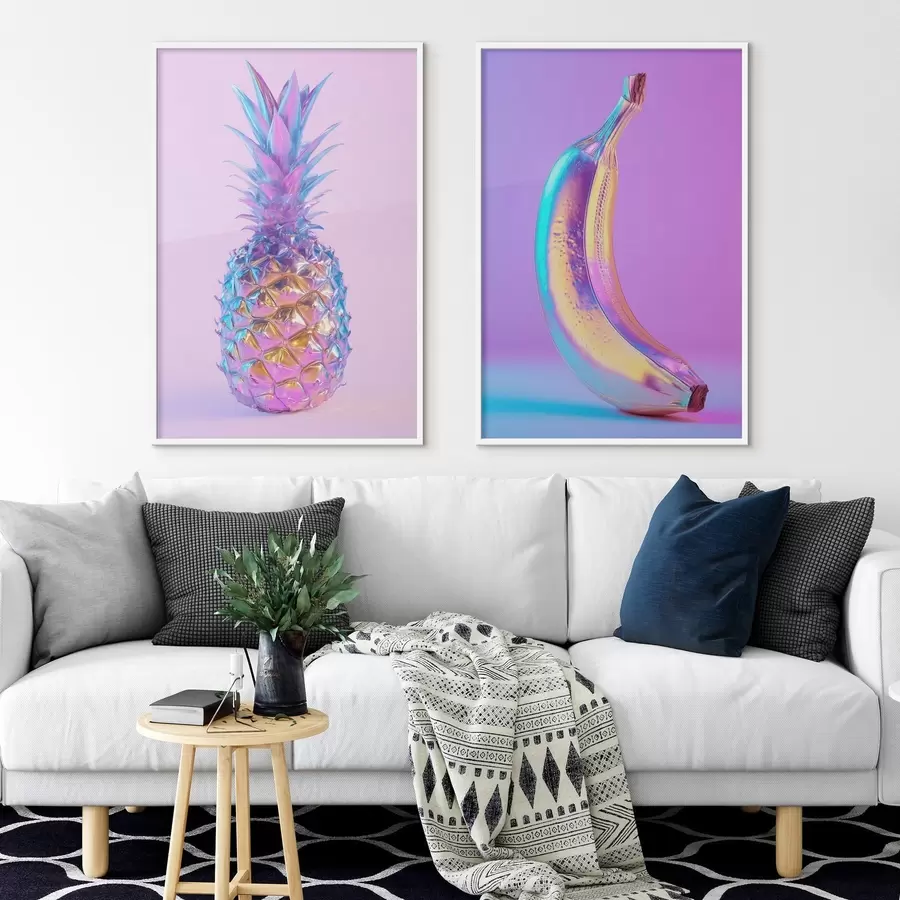 Fototapeedid pop-art stiilis ere läikiv ananass ja banaan d00737