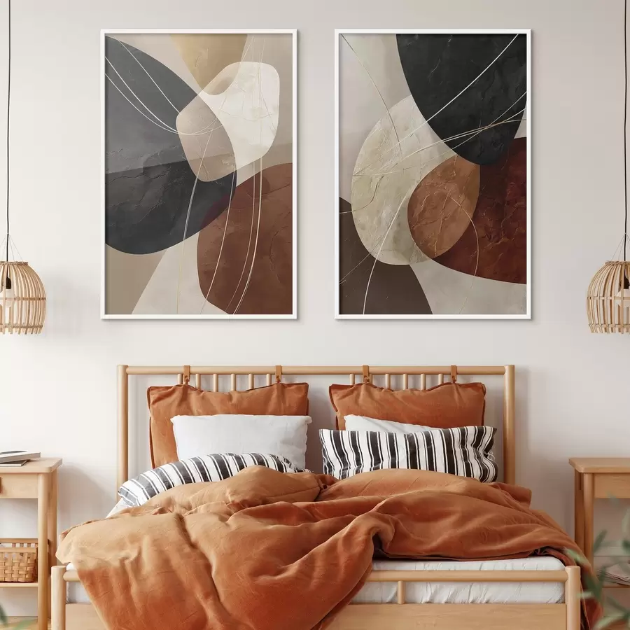 Fototapeedid Geomeetrilised ovaalid soojas värvipalettis kollaste joontega d00763