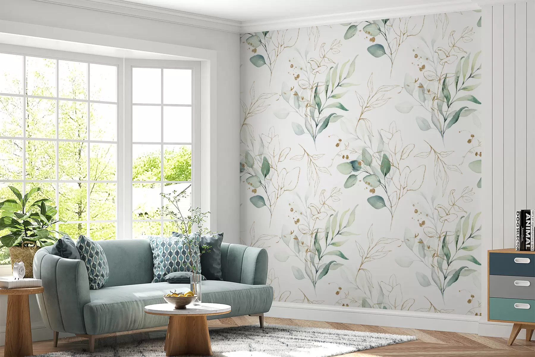 Fototapeedid Rohelised akvarellistiilis lehed u71464
