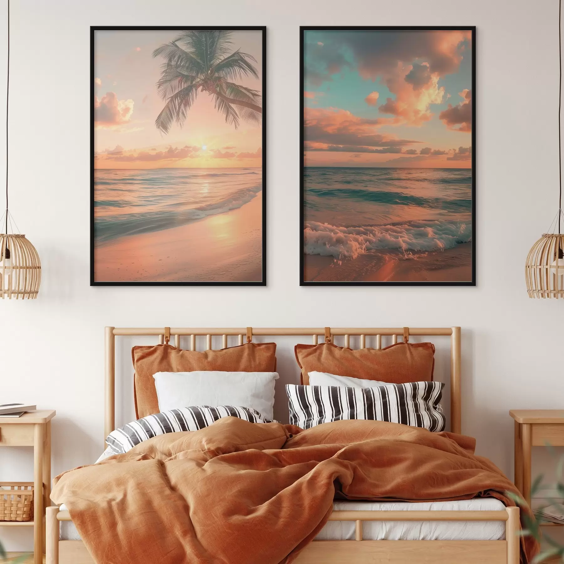 Pilt Päikeseloojang mere rannikul koos lainete vaatega d00787