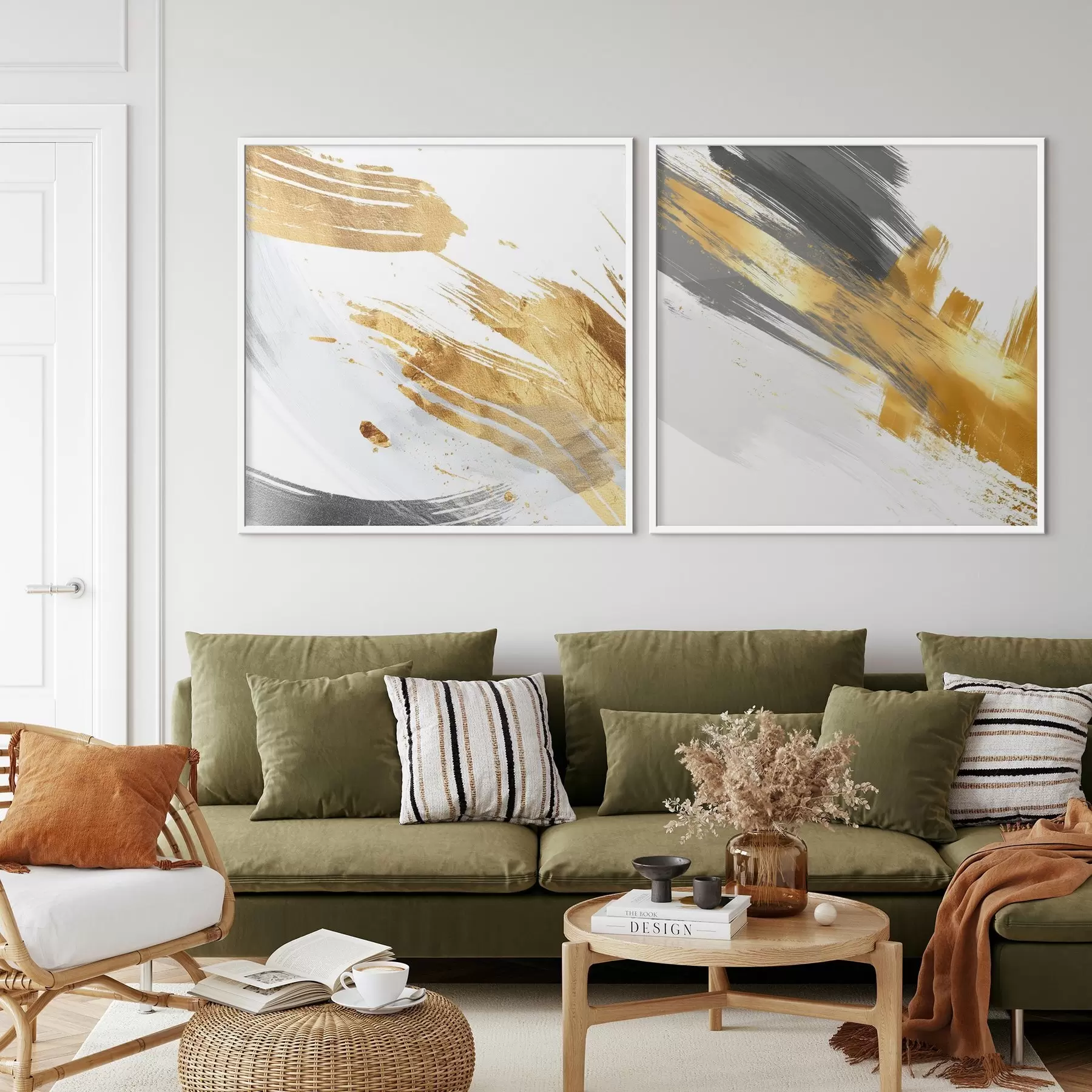 Fototapeedid Dünaamiline abstraktsioon kollaste ja hallide joontega d00748