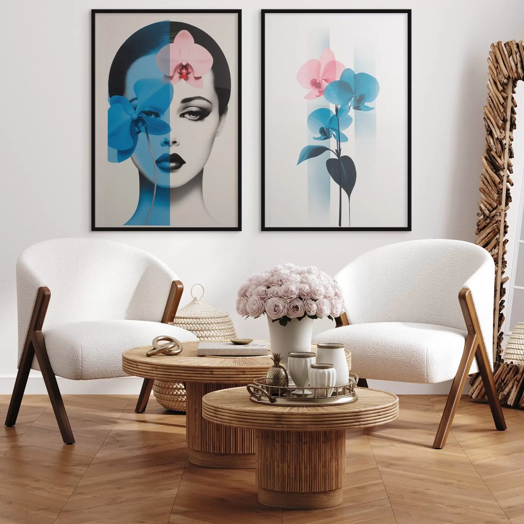 Fototapeedid Abstraktne kunstiportree naisest orhideedega d00818