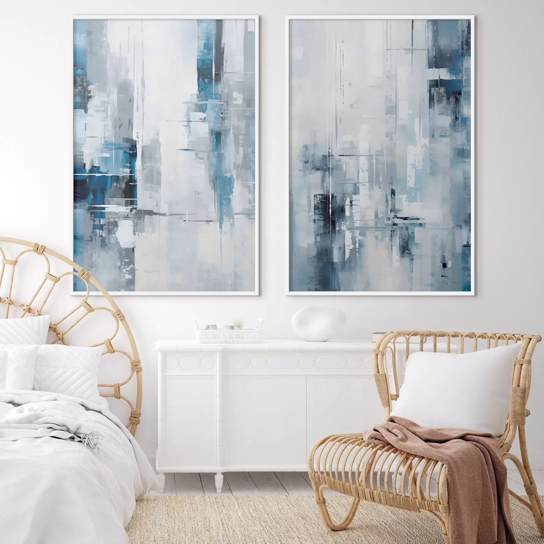 Fototapeedid Abstraktne maal, mis imiteerib sinist, halli ja valget värvi, vertikaalseid jooni ja geomeetrilisi kujundeid d00819