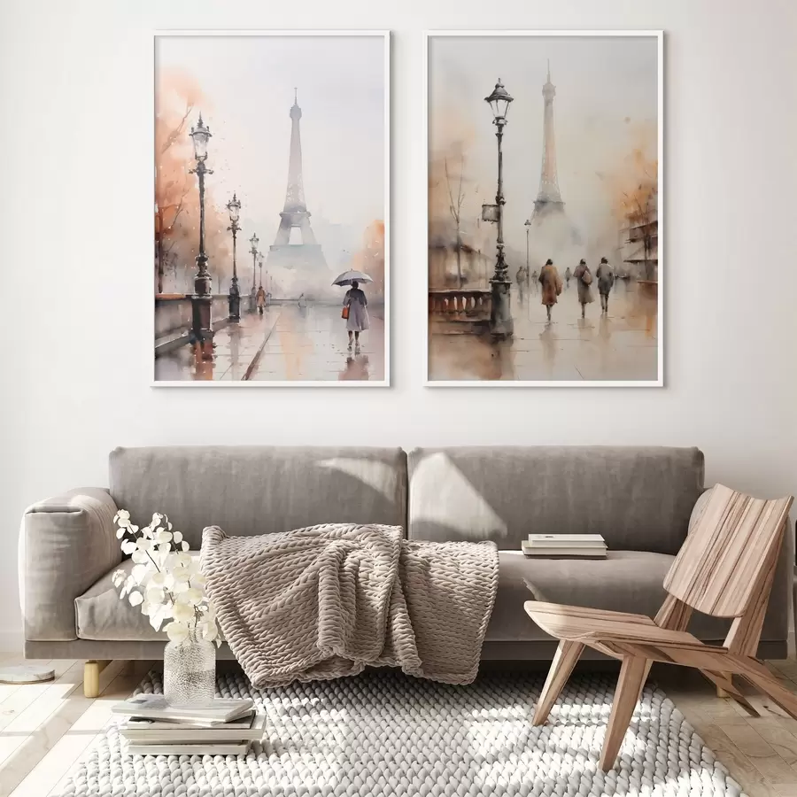 Fototapeedid Vihmane sügispäev Pariisis, taustal Eiffeli torn ja vanaaegsed tänavavalgustid d00821