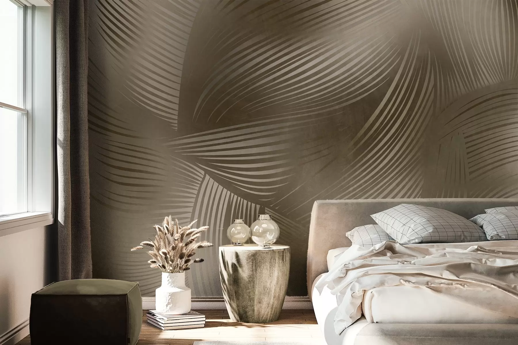 Fototapeedid Abstraktne trükis voolavatest, kõveratest joontest tumepruuni toonides, mis loovad tekstuurse, modernse kunsti. w09646