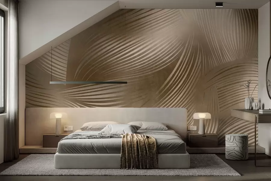 Fototapeedid Abstraktne trükis voolavatest, kõveratest joontest tumepruuni toonides, mis loovad tekstuurse, modernse kunsti. w09646