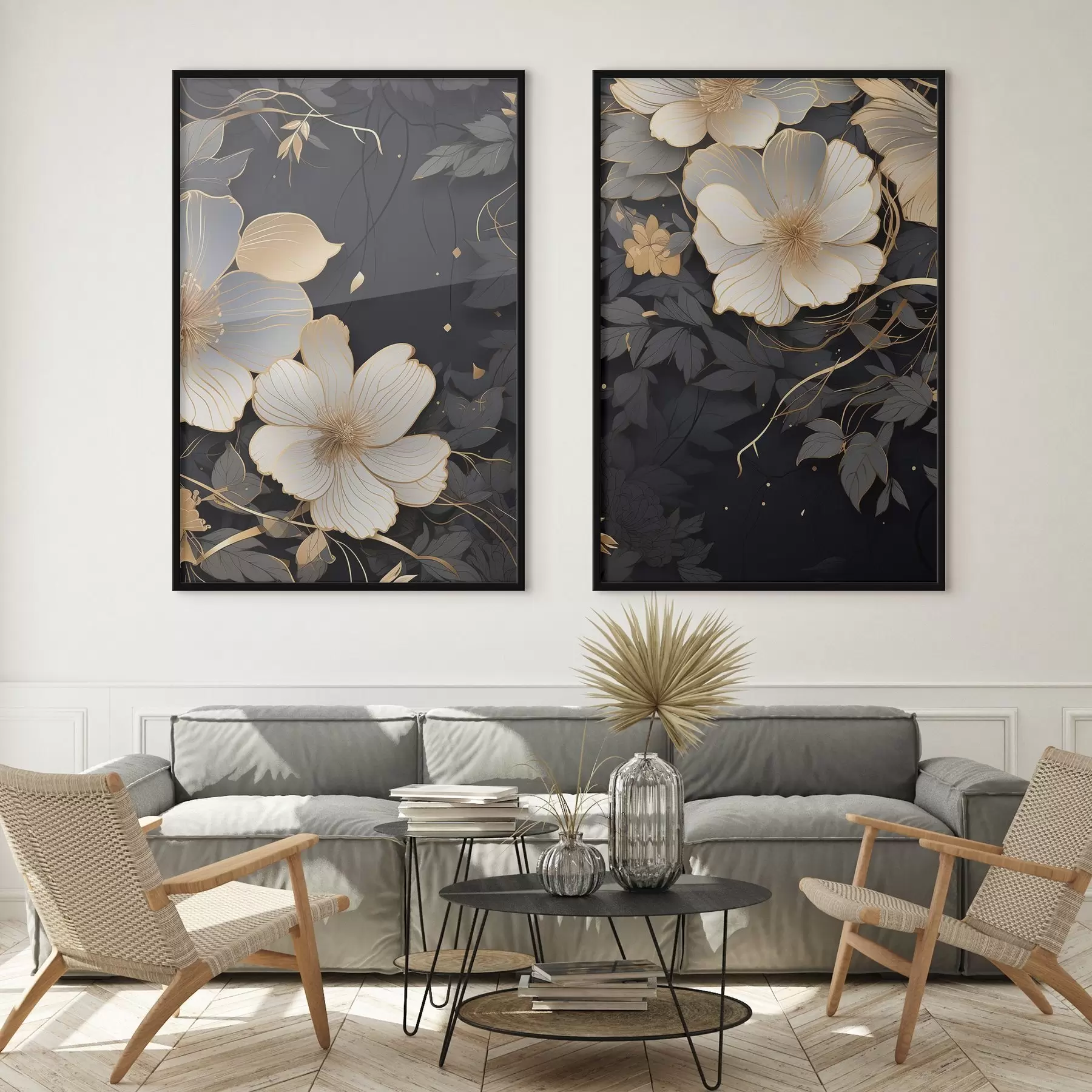 Fototapeedid Suured abstraktsed lilled tumedal taustal d01066