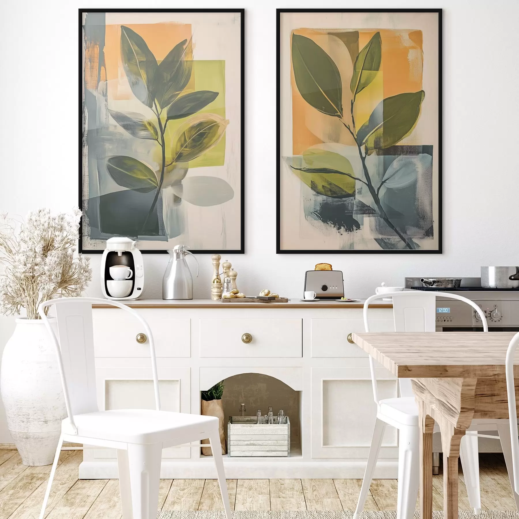 Fototapeedid Lehtedega oksad abstraktsel taustal d01132