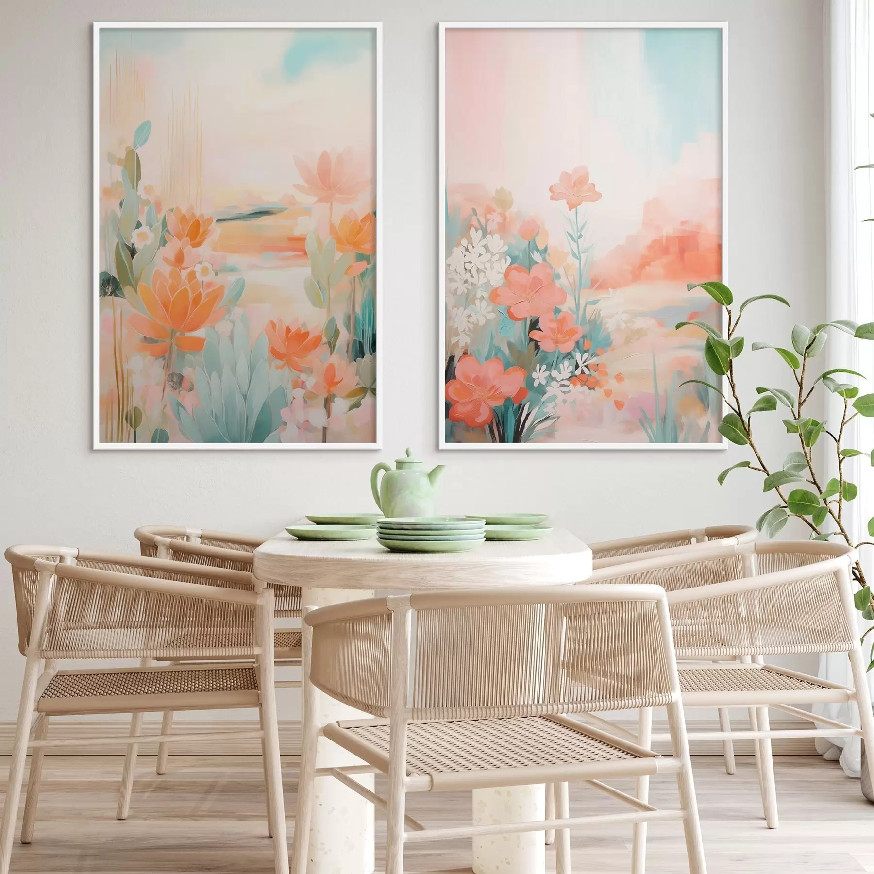 Fototapeedid Pastelltoonides lillemotiivid kerge uduse oru taustal d01085