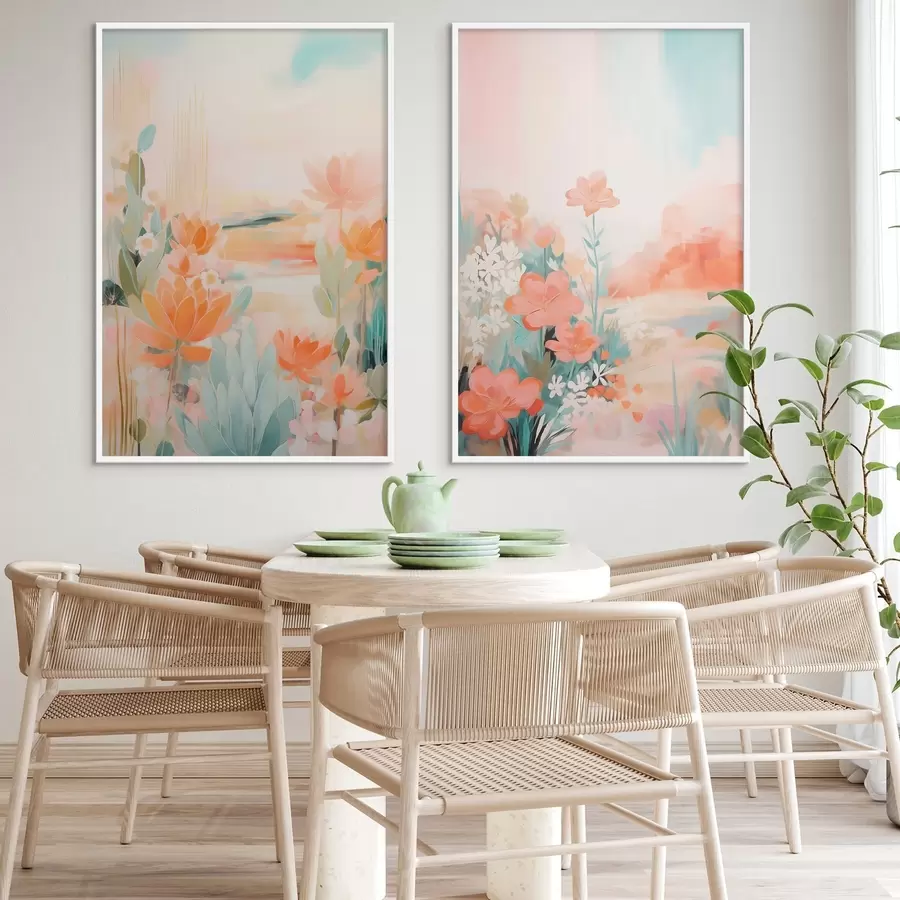 Fototapeedid Pastelltoonides lillemotiivid kerge uduse oru taustal d01085