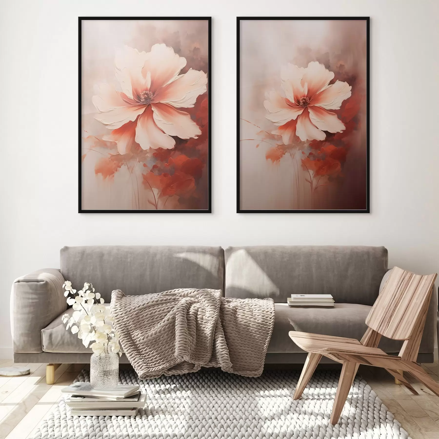 Fototapeedid Lilleseade: valged ja kreemikad õielehed, korallitoonid ja pehme udune taust d01088