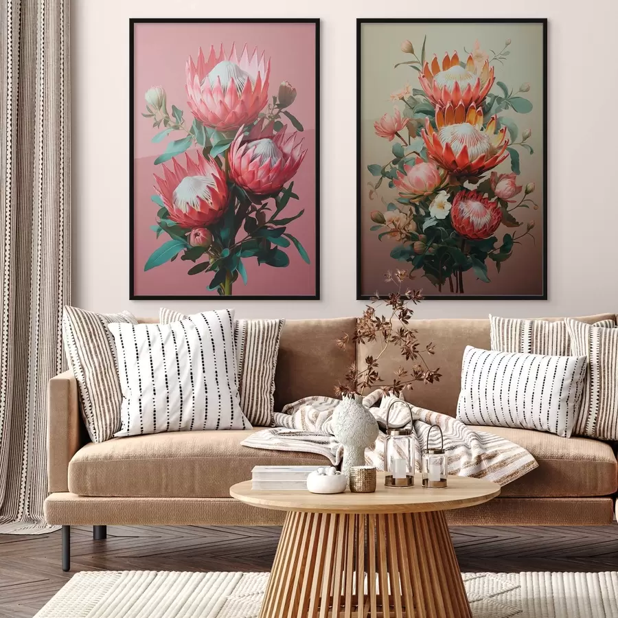 Fototapeedid Protead kahes meeleolus: rikkalik roosa taust ja soe oliiviroheline gradient d01092