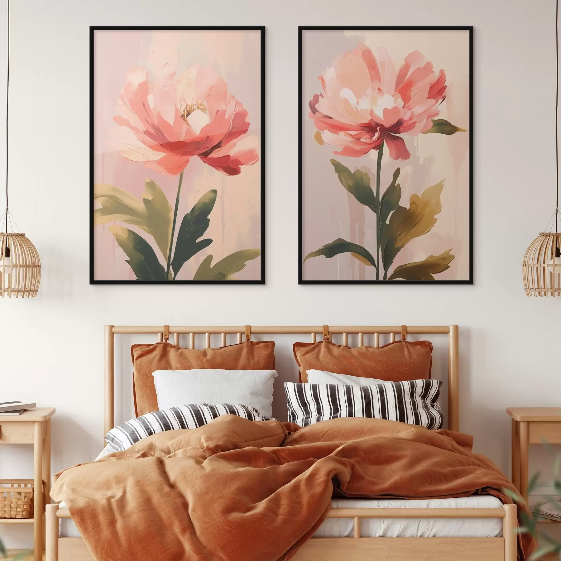 Fototapeedid Pastelltoonides peonid pikkadel varretel soojades roosades toonides d01093