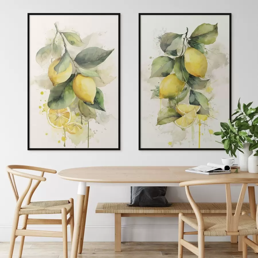 Fototapeedid vesivärvistiilis oks koos sidrunitega d01172