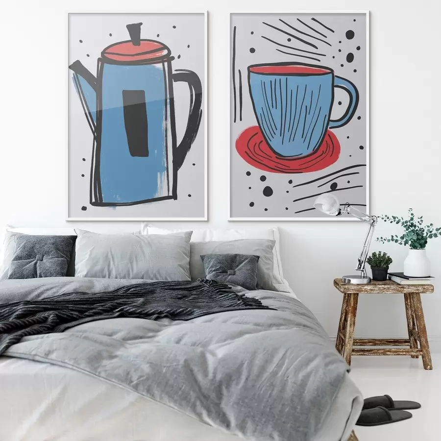 Fototapeedid Primitiivse joonistuse kohvikan ja tass d01225