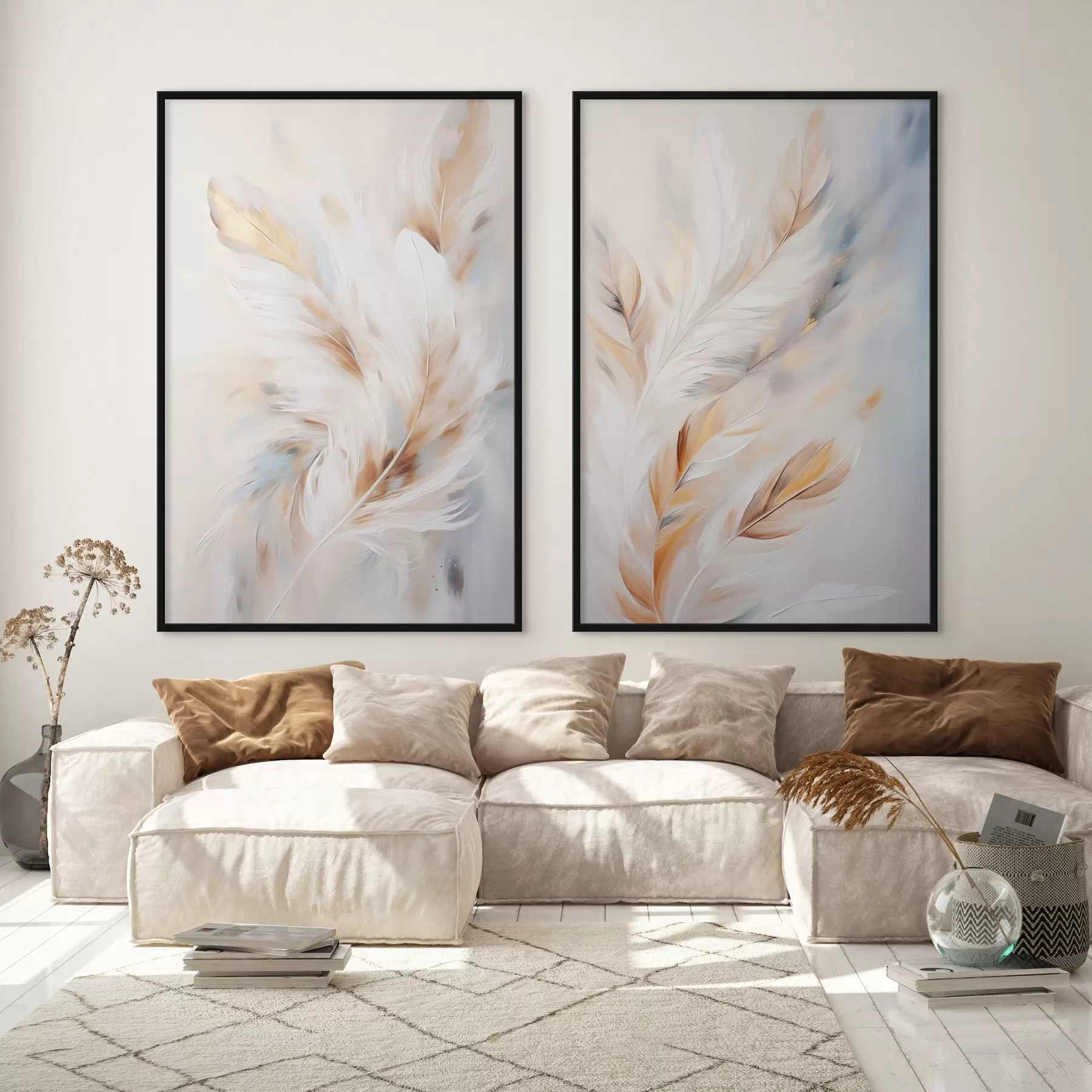 Fototapeedid Suured, pehmed suled, milles on segunenud valged, kollased ja pruunid toonid, heleda, abstraktse taustaga. d01247