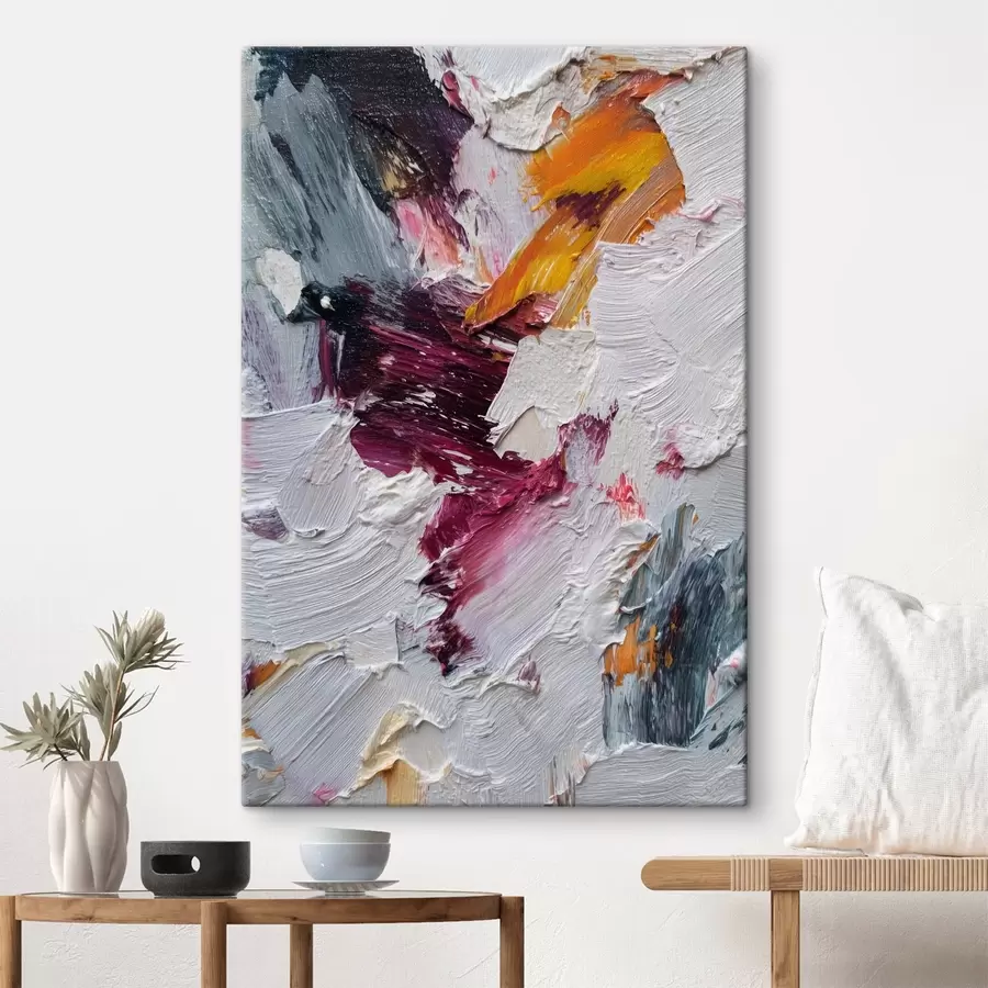 Pilt Abstraktne kompositsioon intensiivsete kirsi- ja apelsinitoonidega õlimaalistiilis s46959