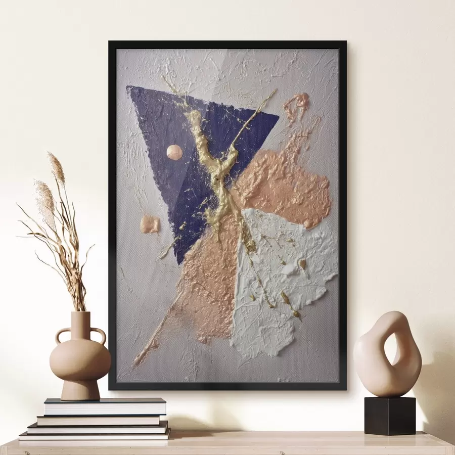 Fototapeedid Abstraktne kompositsioon tumesinise kolmnurga ja reljeefsete pintslitõmmetega õlimaalistiilis f46953