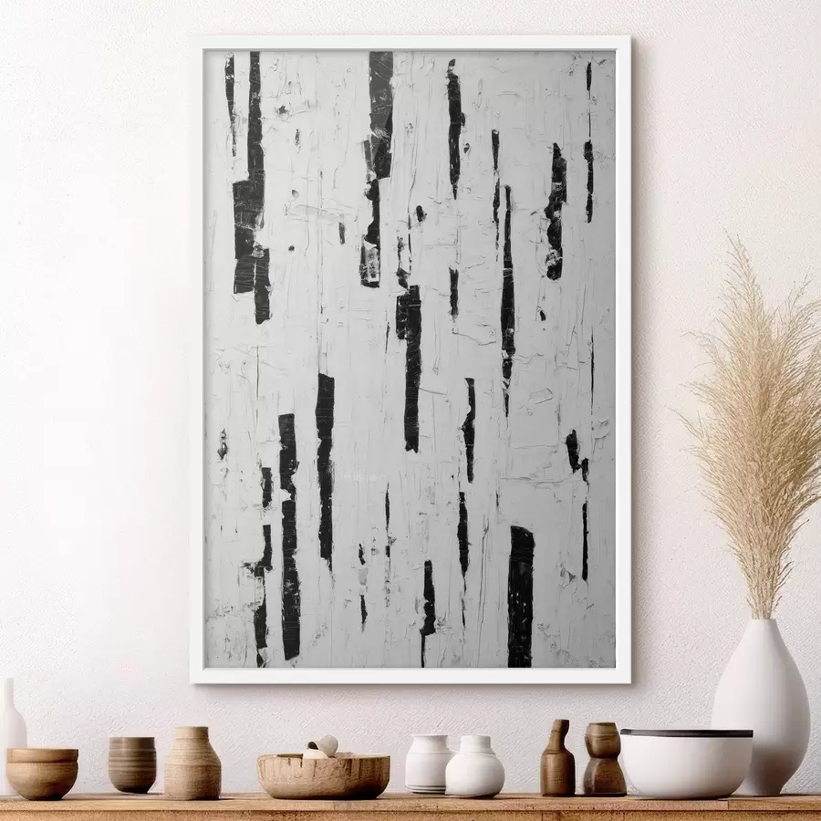 Fototapeedid Abstraktne kompositsioon mustade vertikaalsete pintslitõmmetega valgel taustal õlimaalistiilis f46956