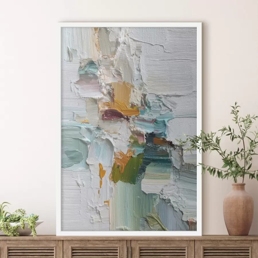 Fototapeedid Kompositsioon türkiisi ja oranži aktsentidega õlimaalistiilis f46958