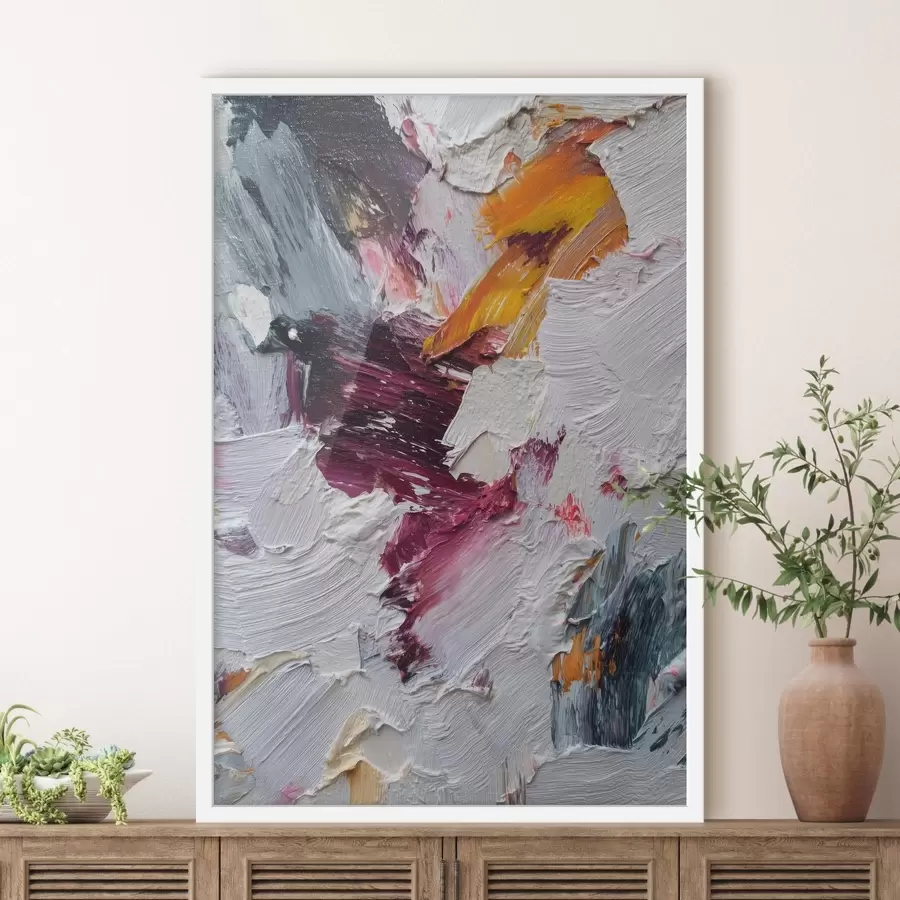 Fototapeedid Abstraktne kompositsioon intensiivsete kirsi- ja apelsinitoonidega õlimaalistiilis f46959