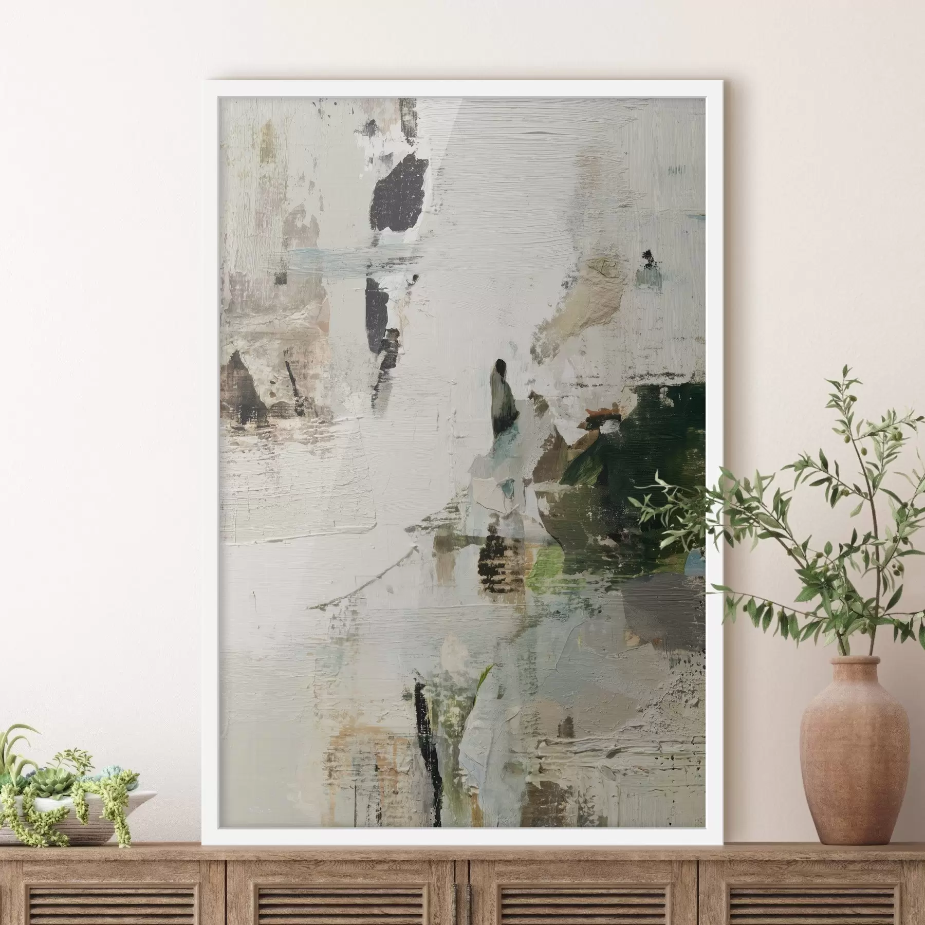 Fototapeedid Abstraktne kompositsioon pastelltoonides tumeroheliste aktsentidega õlimaalistiilis f46960