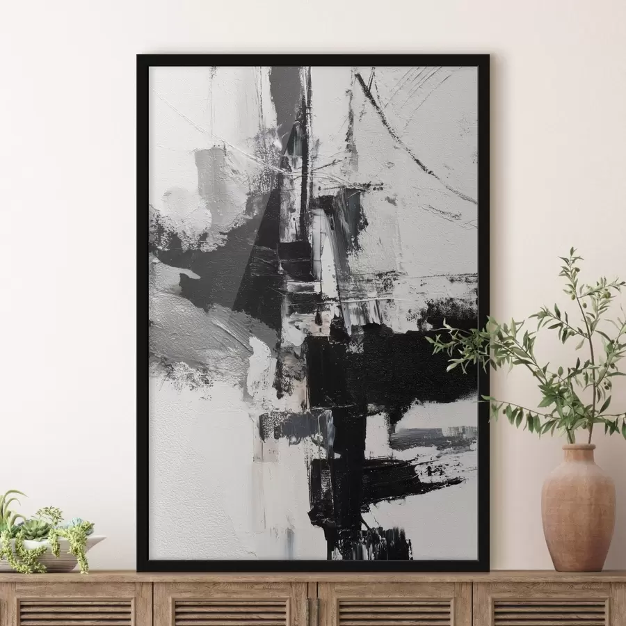 Fototapeedid Tekstuuriga illustratsioon kontrastsete mustade ja hallide pintslitõmmetega õlimaalistiilis f47091