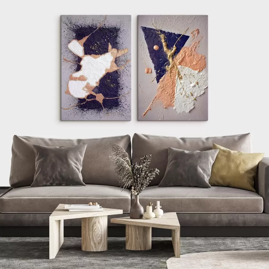 Pilt Abstraktne maal tumedas värvipalettis, millel on eredad kollased aktsendid m01095