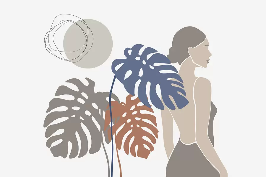 Fototapeedid Naise siluett troopiliste lehtede taustal w05192