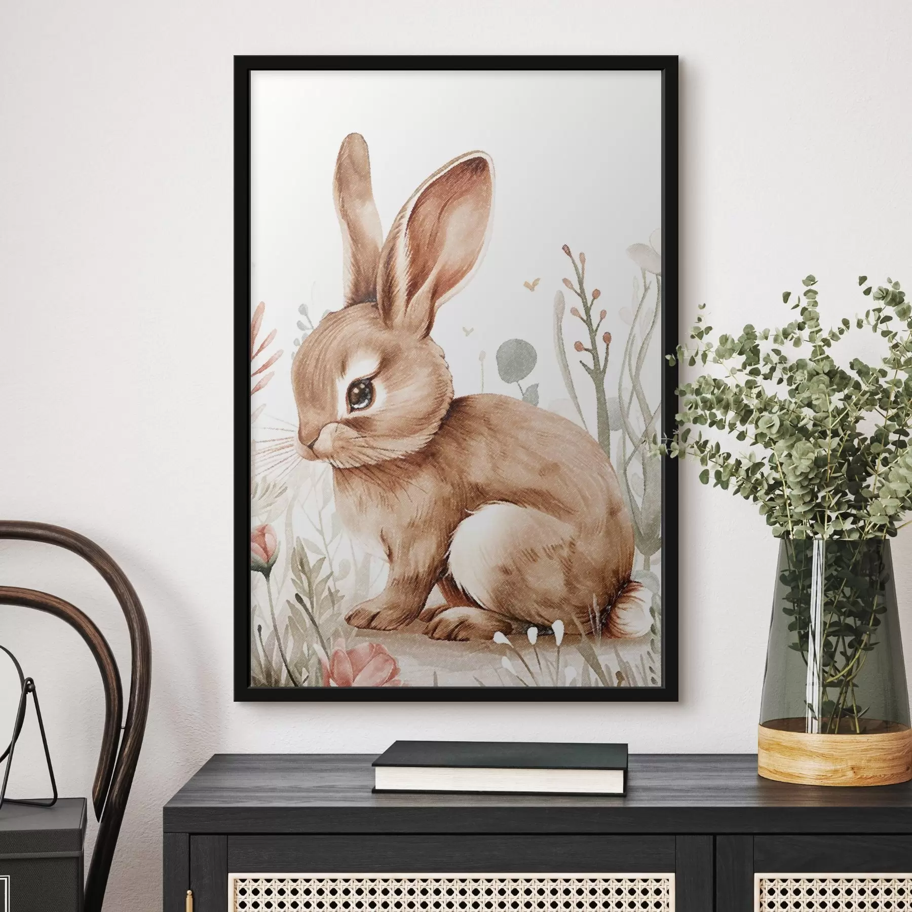 Fototapeedid Armas jänku lilledes, pliiatsiefekt f47741