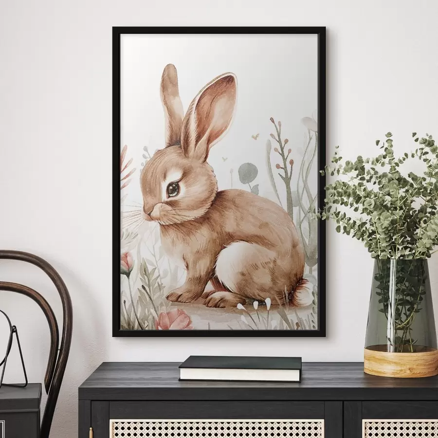 Fototapeedid Armas jänku lilledes, pliiatsiefekt f47741