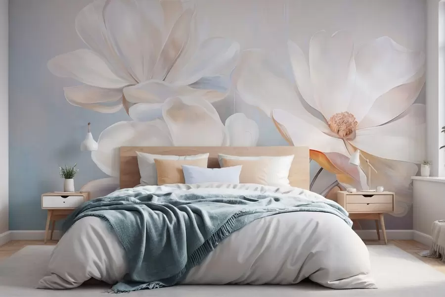 Fototapeedid Valged fantaasiamagnolia õied õrnade tekstuuriga kroonlehtedega, pehme, abstraktne taust w09373