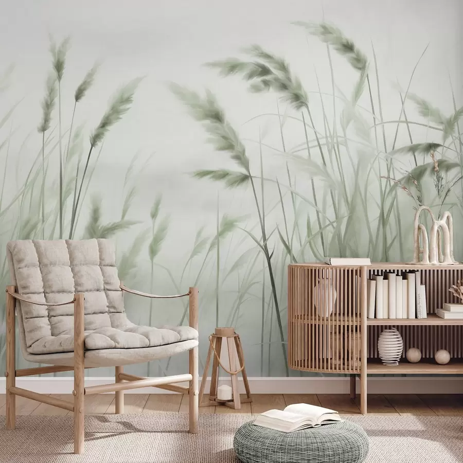 Fototapeedid Pikk, tekstuuriga kuiv rohi ja nisupõllu kõrred pehme, heleda taustaga w09648v1