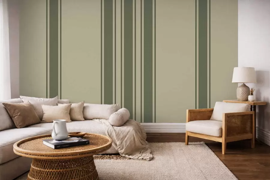 Fototapeedid Vertikaalsed triibud vaoshoitud rohelise ja beeži värvipalettis w05098