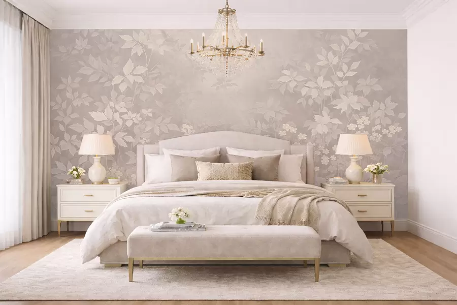 Fototapeedid Kerge botaaniline ornament lehtede ja väikeste lilledega w05115