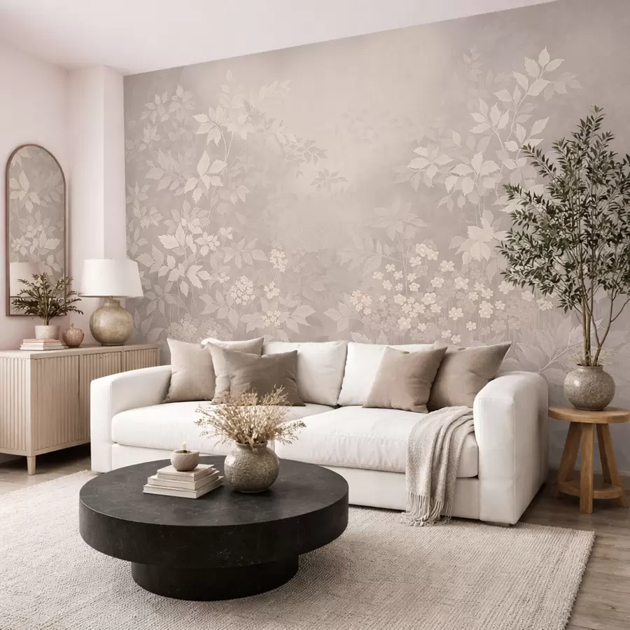 Fototapeedid Kerge botaaniline ornament lehtede ja väikeste lilledega w05115