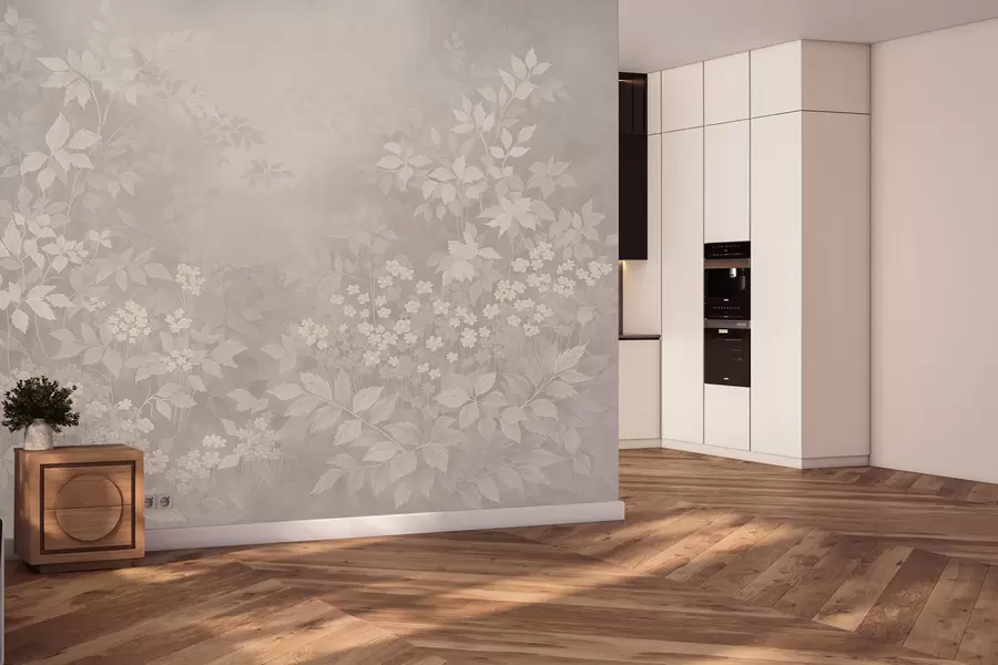 Fototapeedid Kerge botaaniline ornament lehtede ja väikeste lilledega w05115