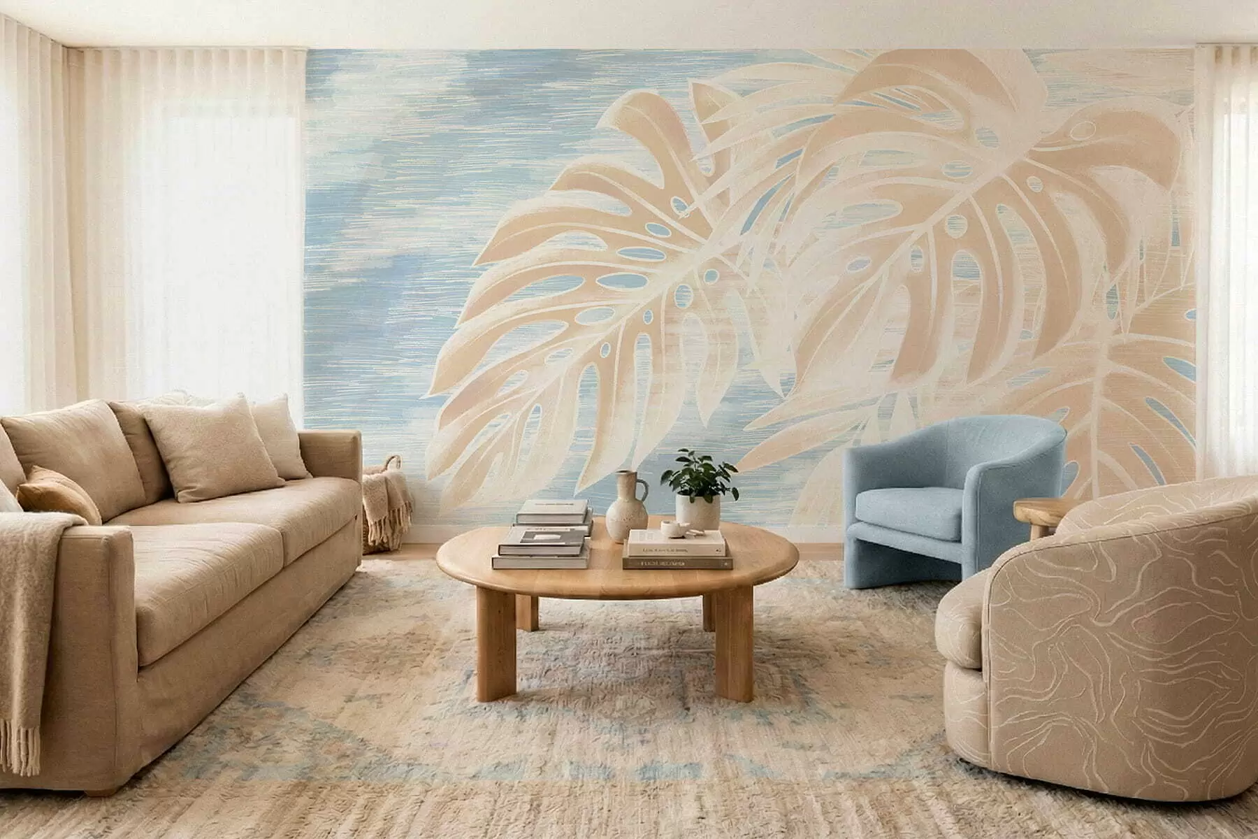 Fototapeedid Abstraktsed lehed soojades beežides toonides heledal taustal w05130