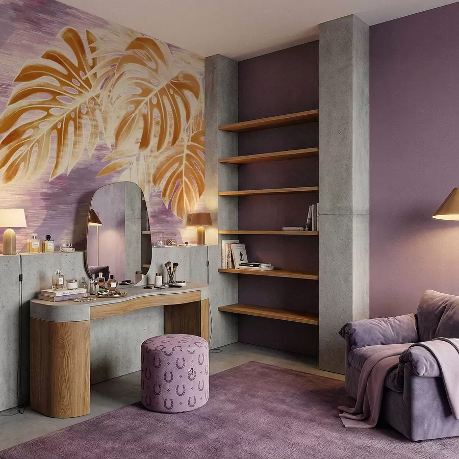 Fototapeedid Lehed soojades oranžides toonides lilla taustal w05130v2