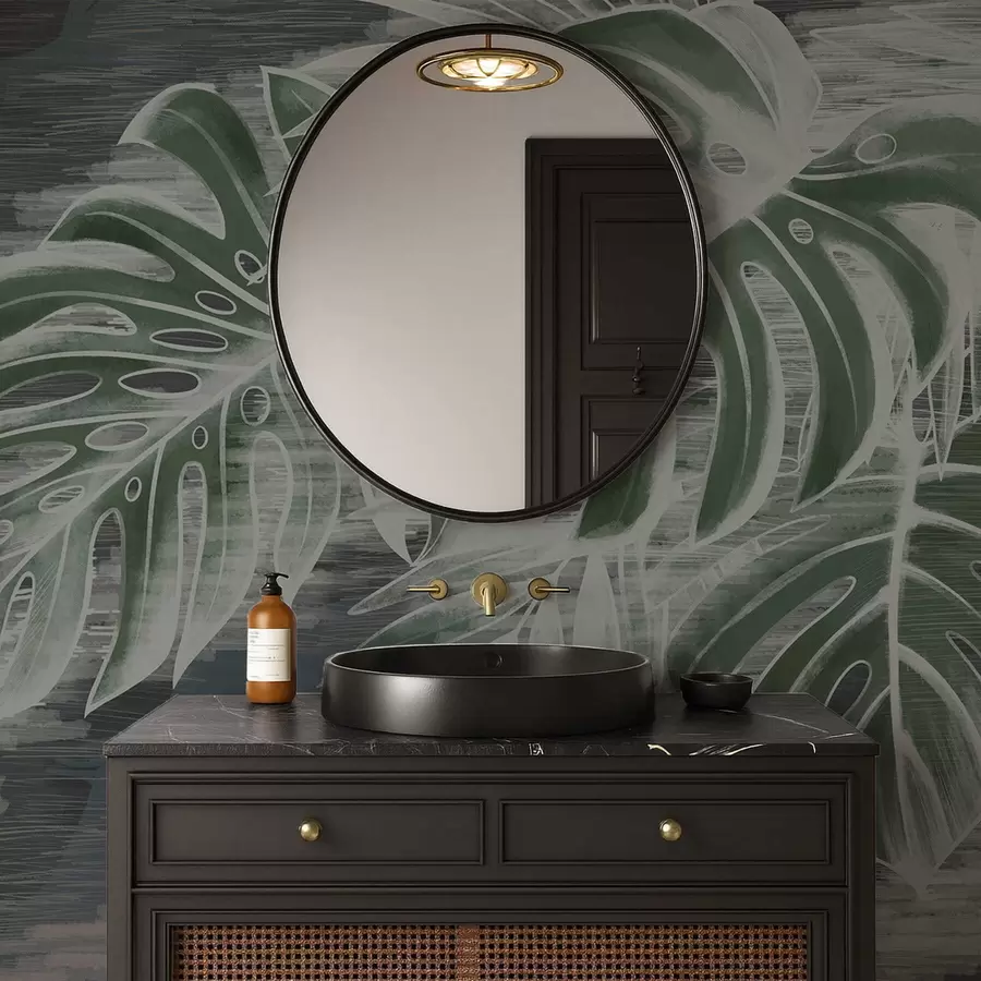 Fototapeedid Tumerohelised lehed tekstuuriga tumedal taustal w05130v4