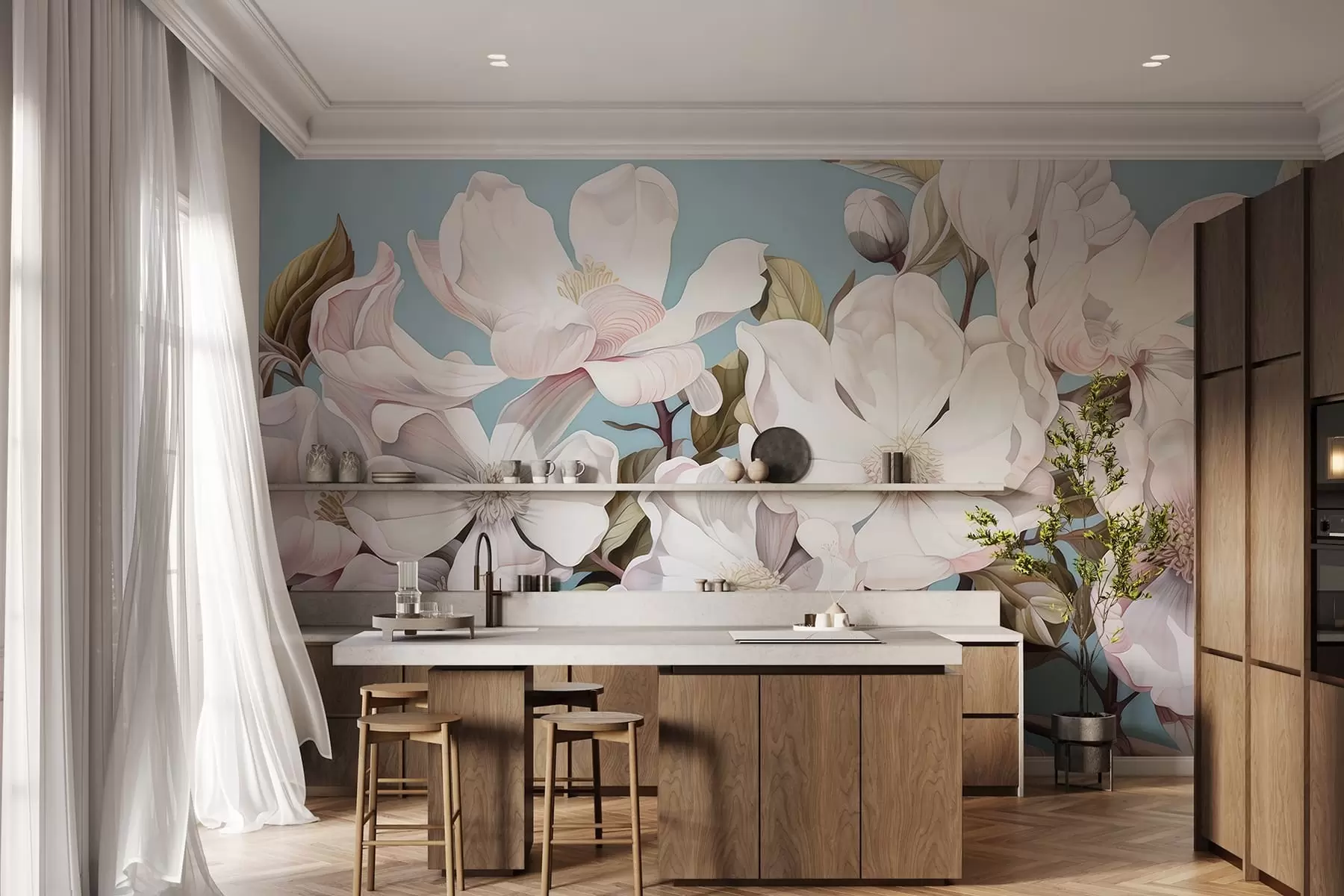 Fototapeedid Lopsakad lilled puuoksal w05178