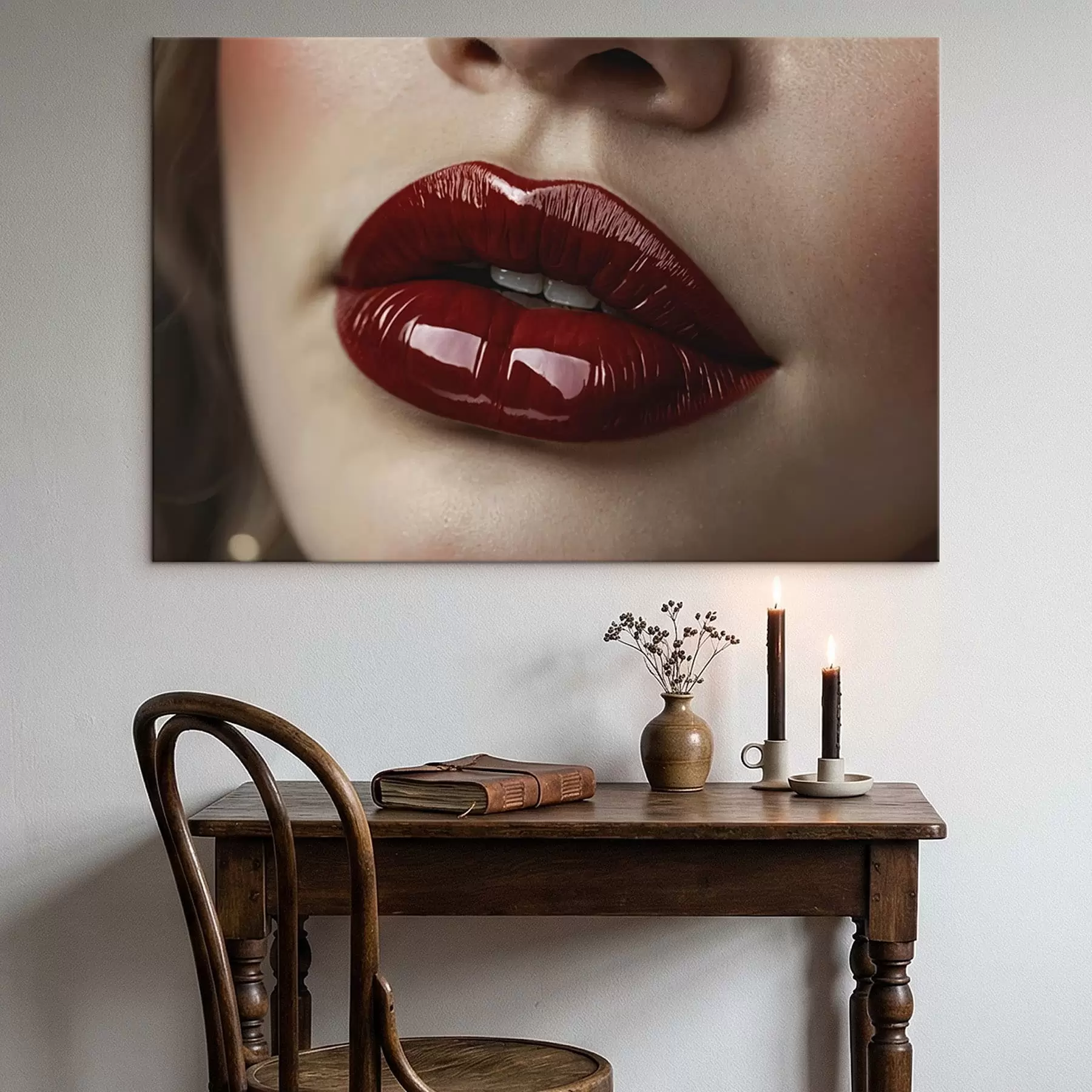 Pilt Väga lähedalt vaadeldud läikivad punased huuled s47772