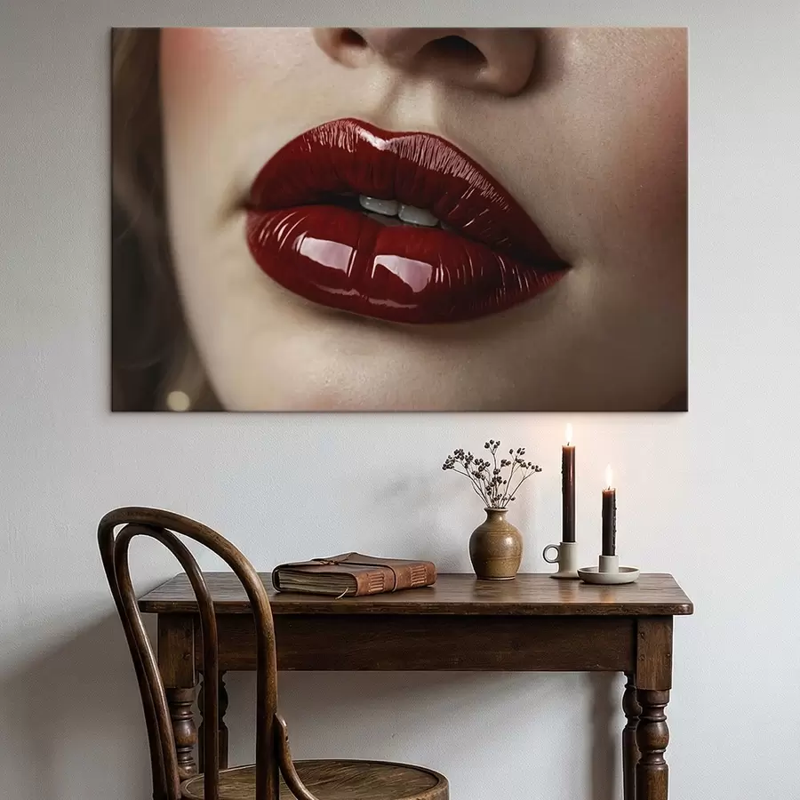 Pilt Väga lähedalt vaadeldud läikivad punased huuled s47772