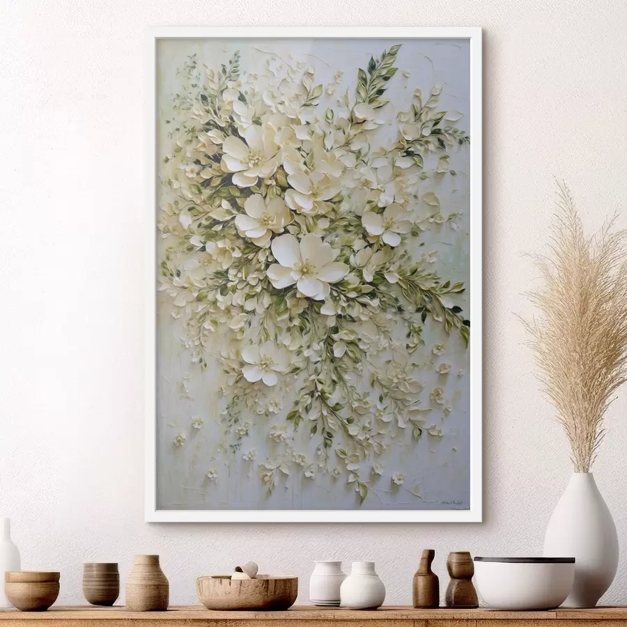 Fototapeedid Suur kompositsioon kreemikast lilledest ja lehtedest f47267