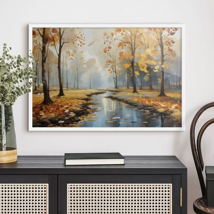 Fototapeedid Sügisene mets oja ja kollaste lehtedega f47278